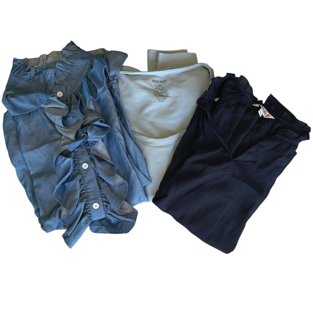 Womens Shirt Bundle Size Medium Blue Denim Casual Office Spring Fall Stretch